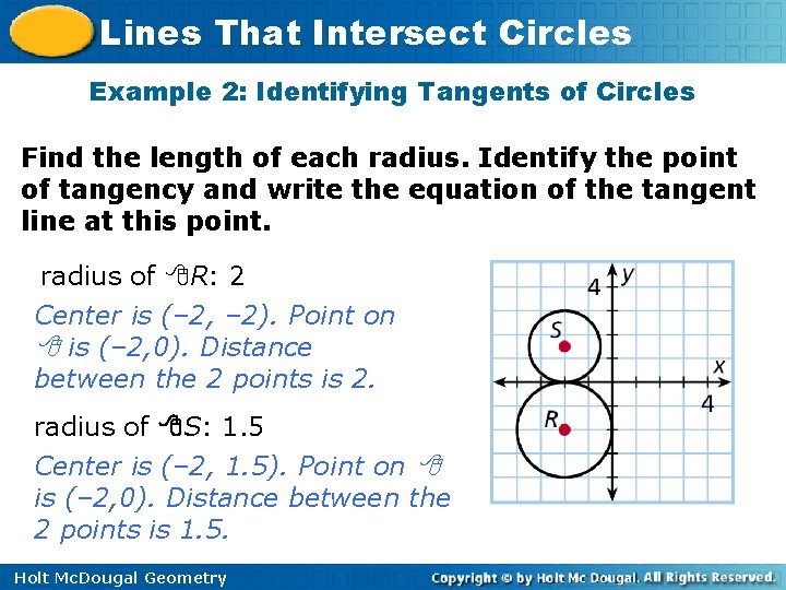 Lines That Intersect Circles Example 2: Identifying Tangents of Circles Find the length of