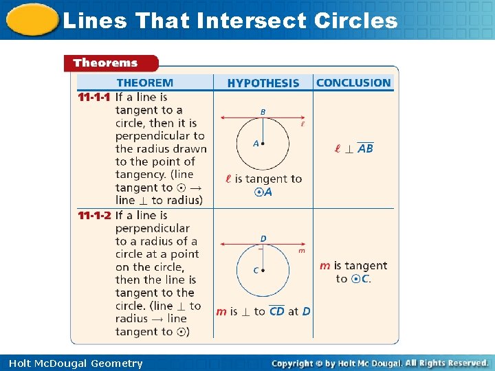 Lines That Intersect Circles Holt Mc. Dougal Geometry 