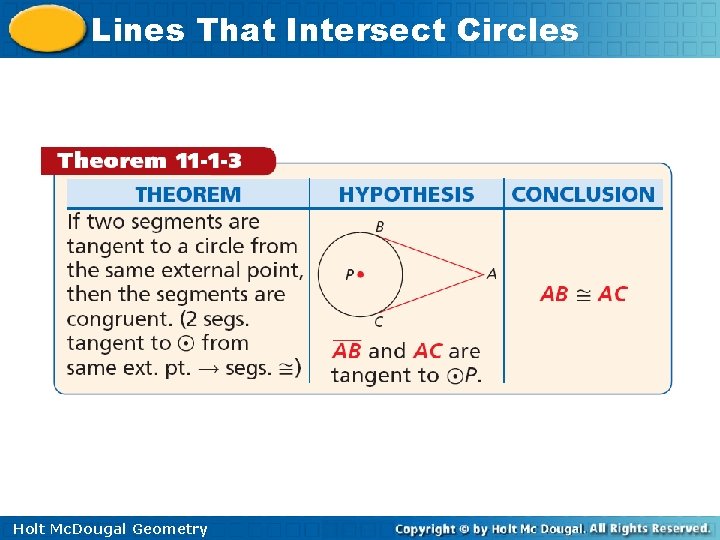 Lines That Intersect Circles Holt Mc. Dougal Geometry 