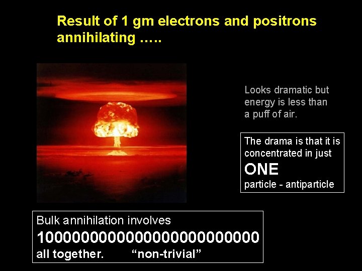 Result of 1 gm electrons and positrons annihilating …. . Looks dramatic but energy