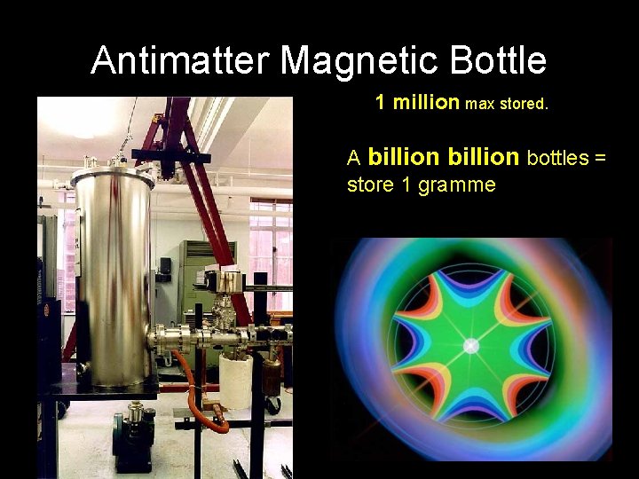 Antimatter Magnetic Bottle 1 million max stored. A billion bottles = store 1 gramme