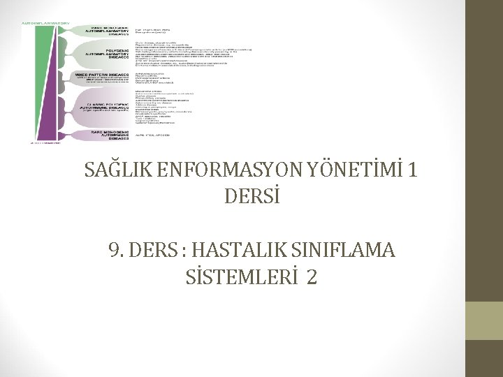 SAĞLIK ENFORMASYON YÖNETİMİ 1 DERSİ 9. DERS : HASTALIK SINIFLAMA SİSTEMLERİ 2 