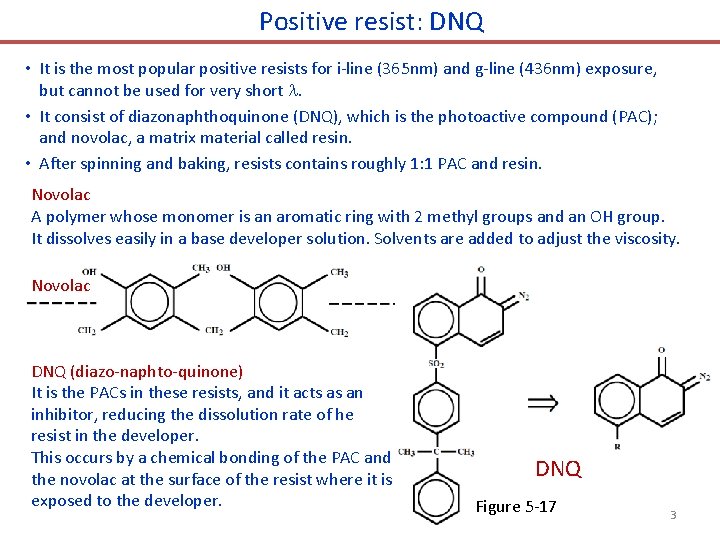 Positive resist: DNQ • It is the most popular positive resists for i-line (365