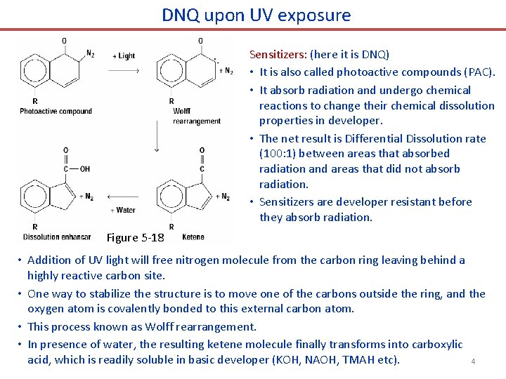 DNQ upon UV exposure Sensitizers: (here it is DNQ) • It is also called