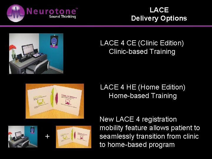 LACE Delivery Options LACE 4 CE (Clinic Edition) Clinic-based Training LACE 4 HE (Home