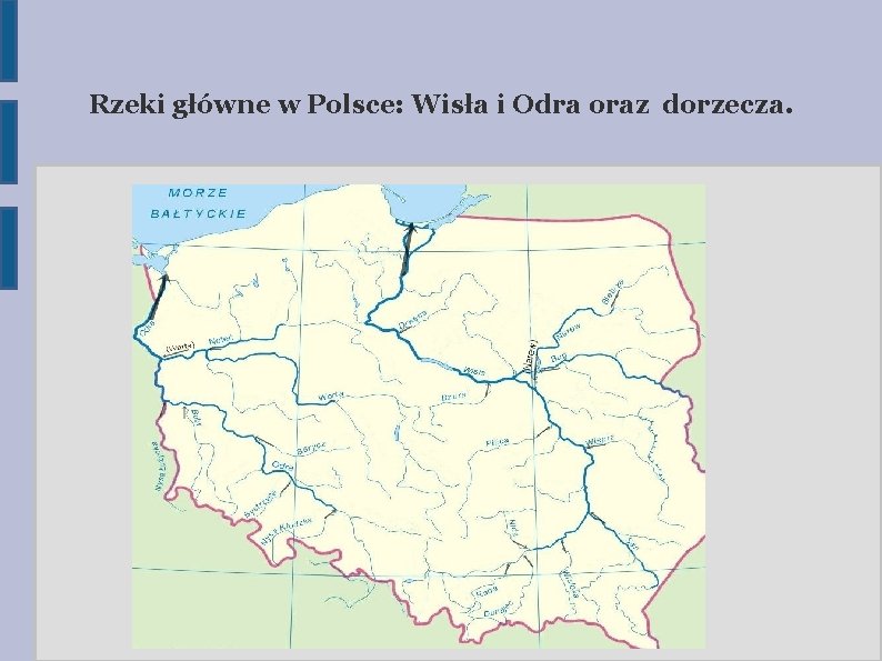 Rzeki główne w Polsce: Wisła i Odra oraz dorzecza. 