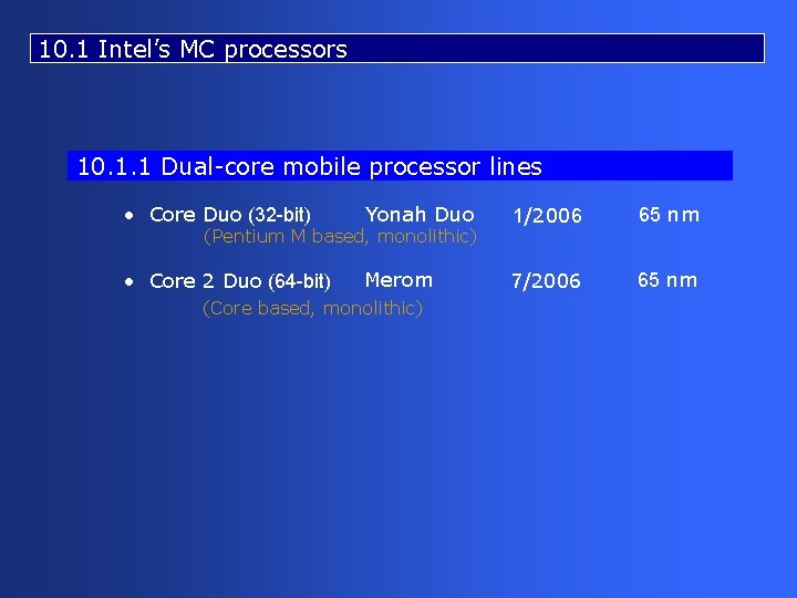 10. 1 Intel’s MC processors 10. 1. 1 Dual-core mobile processor lines • Core 10. 1 Intel’s MC processors 10. 1. 1 Dual-core mobile processor lines • Core