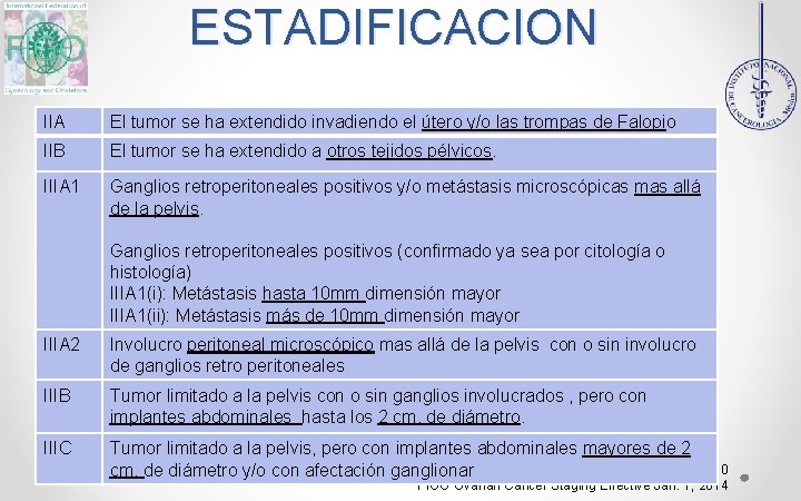 ESTADIFICACION IIA El tumor se ha extendido invadiendo el útero y/o las trompas de