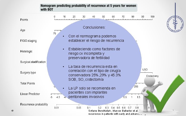 Conclusiones: • Con el normograma podemos establecer el riesgo de recurrencia • Estableciendo como