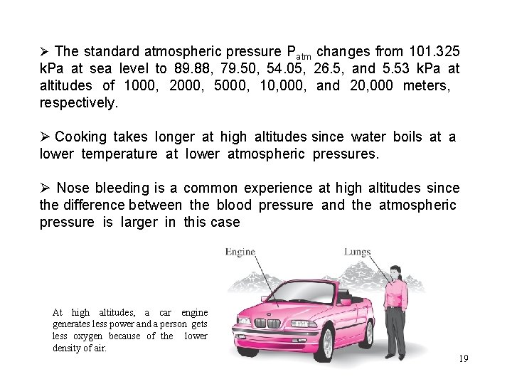 Ø The standard atmospheric pressure Patm changes from 101. 325 k. Pa at sea Ø The standard atmospheric pressure Patm changes from 101. 325 k. Pa at sea