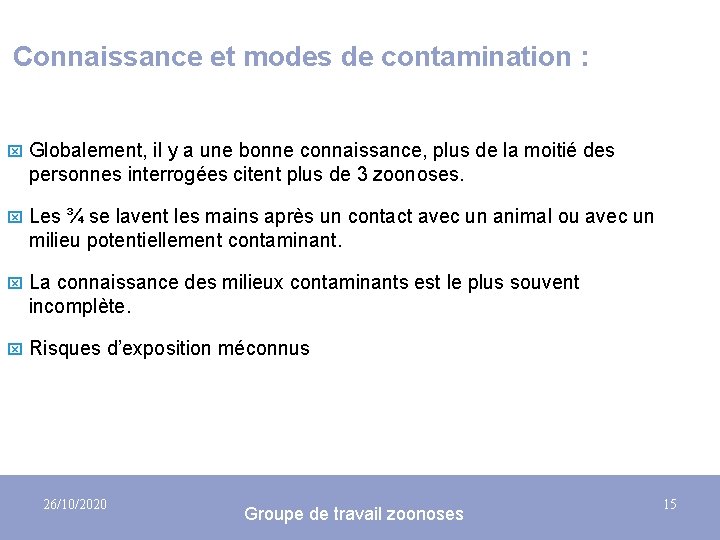 Connaissance et modes de contamination : x Globalement, il y a une bonne connaissance,