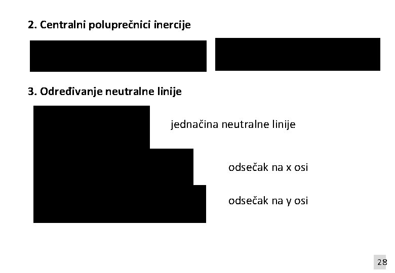 2. Centralni poluprečnici inercije 3. Određivanje neutralne linije jednačina neutralne linije odsečak na x