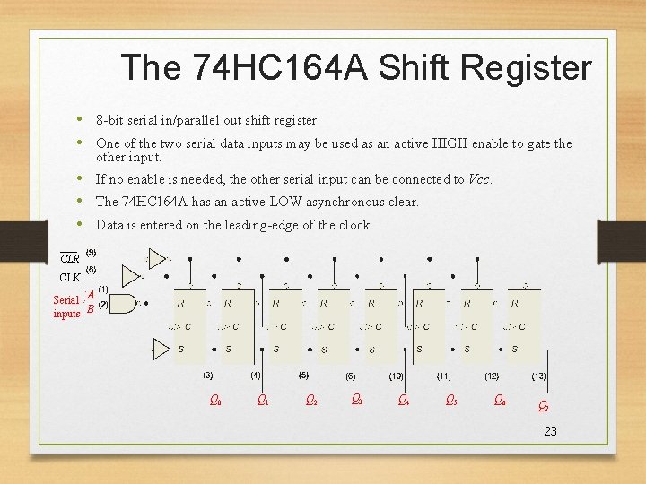 The 74 HC 164 A Shift Register • 8 -bit serial in/parallel out shift