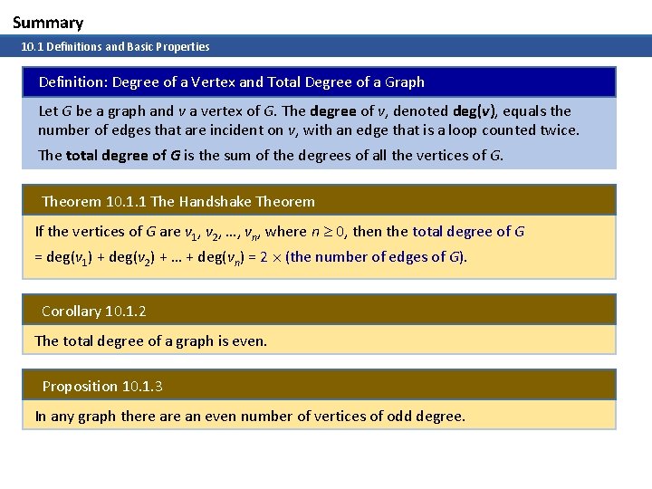 Summary 10. 1 Definitions and Basic Properties Definition: Degree of a Vertex and Total