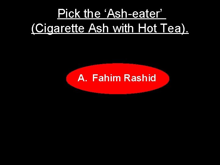 Pick the ‘Ash-eater’ (Cigarette Ash with Hot Tea). A. Fahim Rashid 
