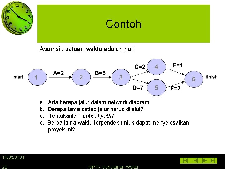 Contoh Asumsi : satuan waktu adalah hari a. b. c. d. Ada berapa jalur