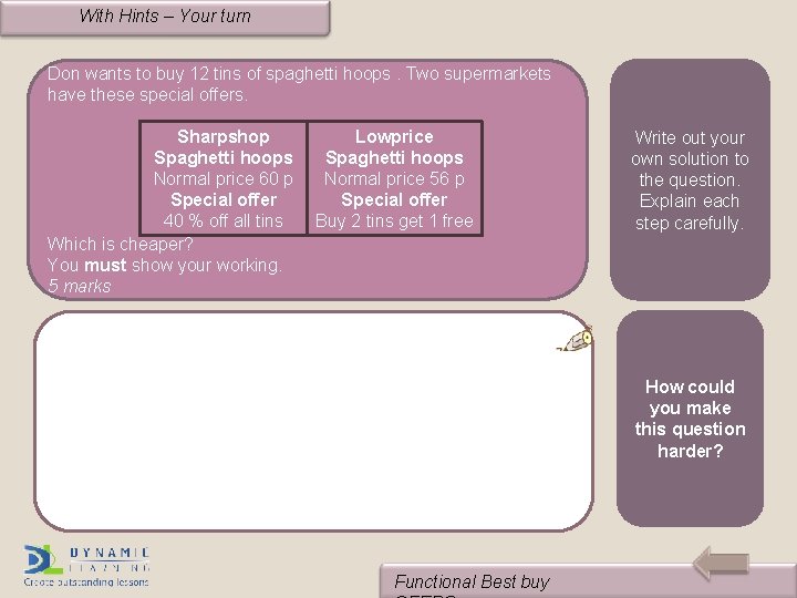 With Hints – Your turn Don wants to buy 12 tins of spaghetti hoops.