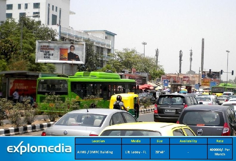 Location AIIMS / DMRC Building Media Size Availability Rate Lift Lobby - FL 20’x