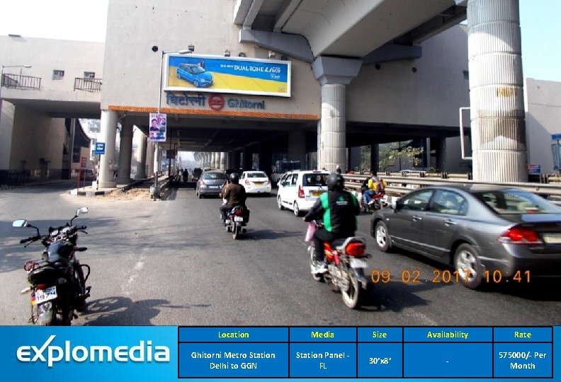 Location Media Size Availability Rate Ghitorni Metro Station Delhi to GGN Station Panel -