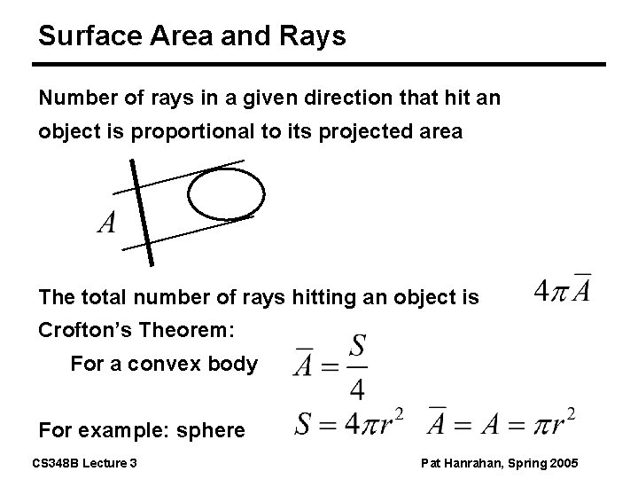 Surface Area and Rays Number of rays in a given direction that hit an