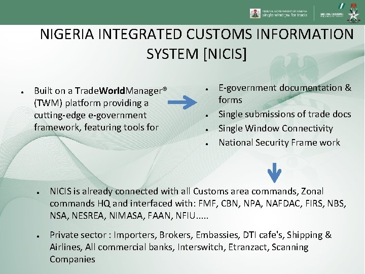 NIGERIA INTEGRATED CUSTOMS INFORMATION SYSTEM [NICIS] ● Built on a Trade. World. Manager® (TWM)