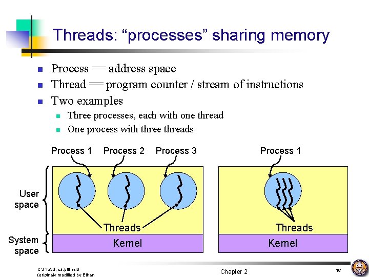 Threads: “processes” sharing memory n n n Process == address space Thread == program