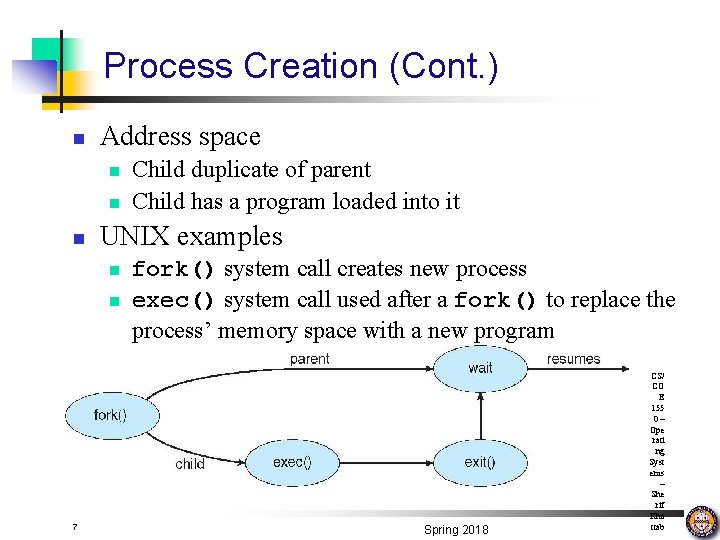 Process Creation (Cont. ) n Address space n n n UNIX examples n n
