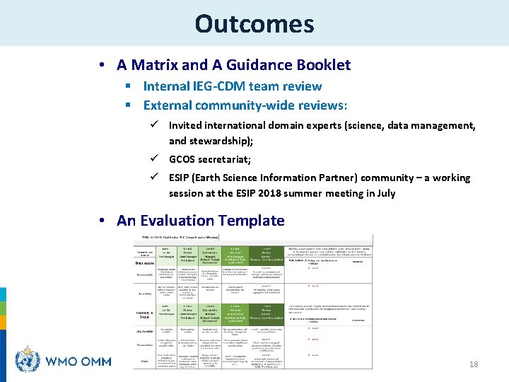 Outcomes • A Matrix and A Guidance Booklet § Internal IEG-CDM team review §