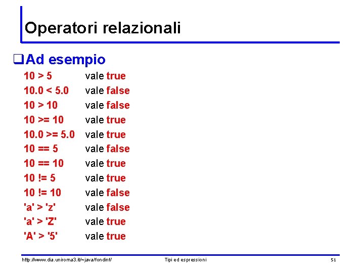 Operatori relazionali q. Ad esempio 10 > 5 10. 0 < 5. 0 10