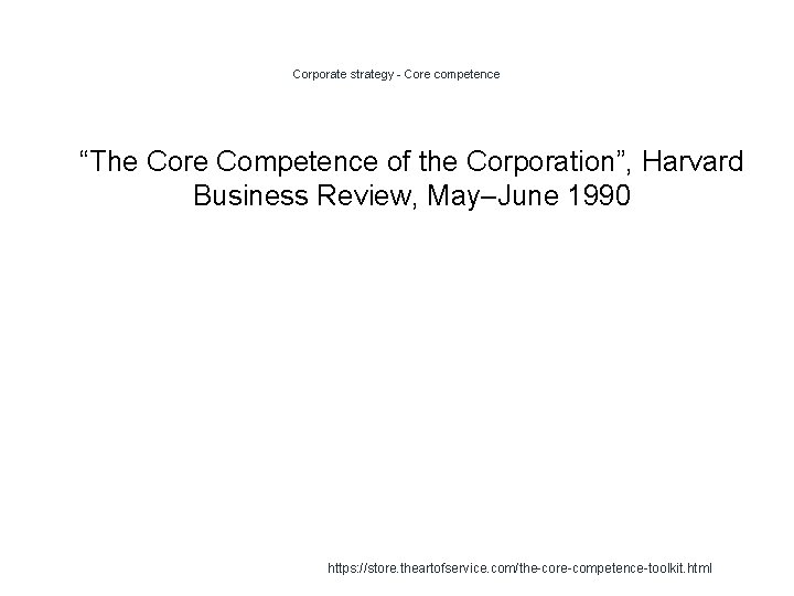 Corporate strategy - Core competence 1 “The Core Competence of the Corporation”, Harvard Business