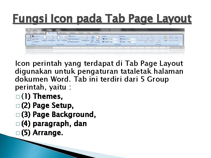 Fungsi Icon pada Tab Page Layout Icon perintah yang terdapat di Tab Page Layout