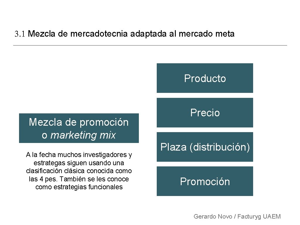 3. 1 Mezcla de mercadotecnia adaptada al mercado meta Producto Mezcla de promoción o