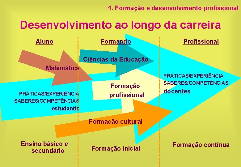 1. Formação e desenvolvimento profissional Desenvolvimento ao longo da carreira Aluno Formando Profissional Ciências