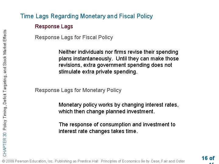 Time Lags Regarding Monetary and Fiscal Policy CHAPTER 30 Policy Timing, Deficit Targeting, and