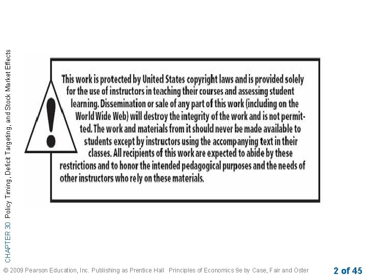 CHAPTER 30 Policy Timing, Deficit Targeting, and Stock Market Effects © 2009 Pearson Education,