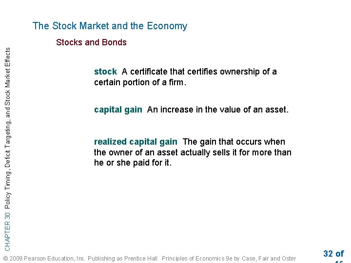 The Stock Market and the Economy CHAPTER 30 Policy Timing, Deficit Targeting, and Stock