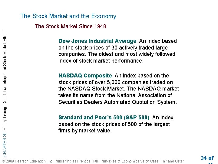 The Stock Market and the Economy CHAPTER 30 Policy Timing, Deficit Targeting, and Stock