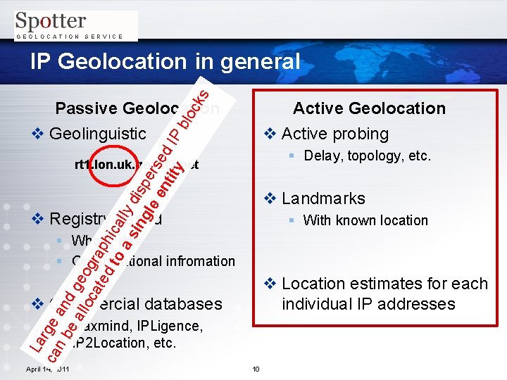 GEOLOCATION SERVICE ks IP Geolocation in general Active Geolocation La ca rge n b