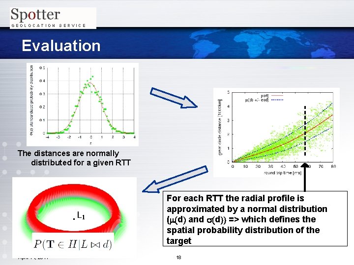 GEOLOCATION SERVICE Evaluation The distances are normally distributed for a given RTT For each