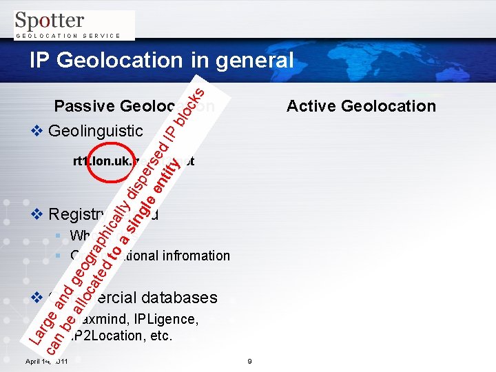 GEOLOCATION SERVICE ks IP Geolocation in general Active Geolocation La ca rge n b
