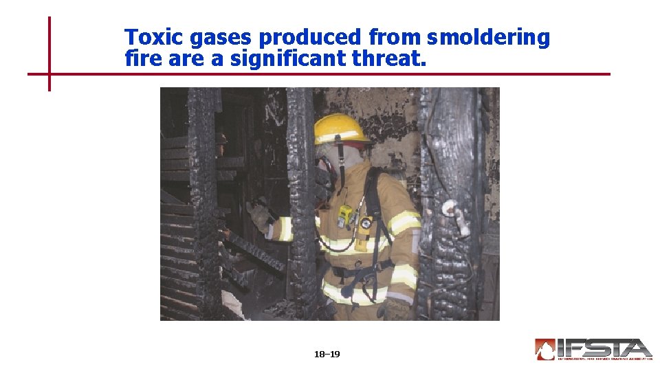 Toxic gases produced from smoldering fire a significant threat. 18– 19 