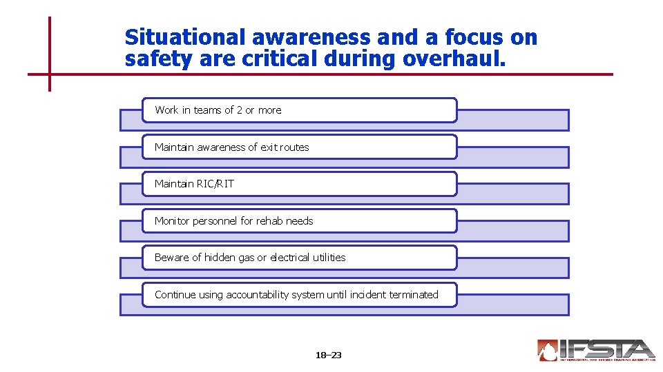 Situational awareness and a focus on safety are critical during overhaul. Work in teams