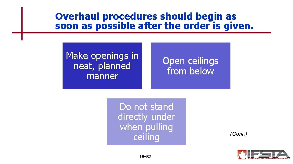 Overhaul procedures should begin as soon as possible after the order is given. Make