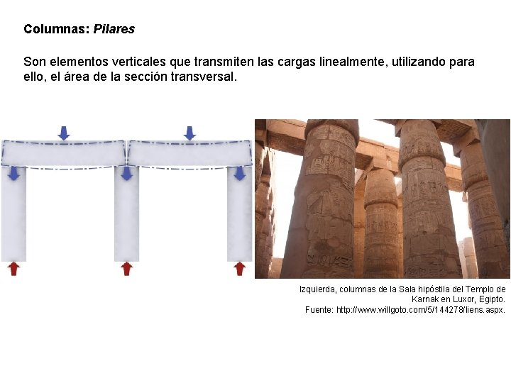 Columnas: Pilares Son elementos verticales que transmiten las cargas linealmente, utilizando para ello, el