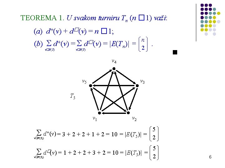 TEOREMA 1. U svakom turniru Tn (n � 1) važi: (a) d+(v) + d�(v)