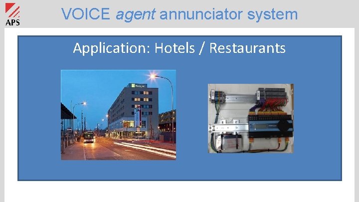 VOICE agent annunciator system Application: Hotels / Restaurants 