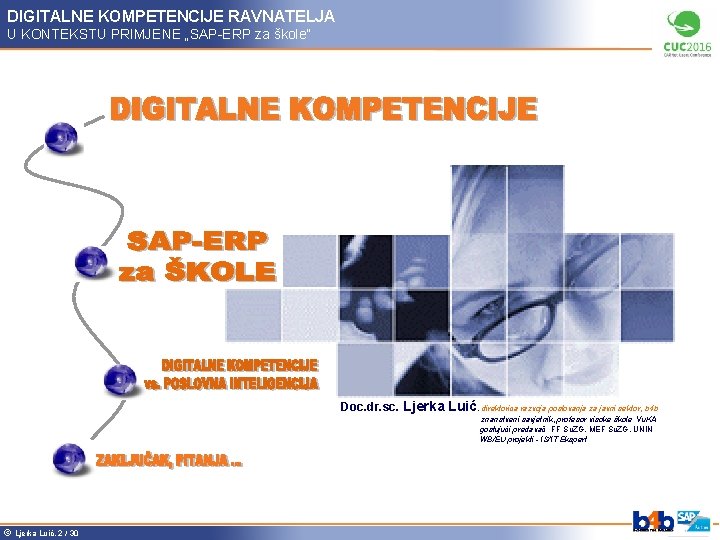 DIGITALNE KOMPETENCIJE RAVNATELJA U KONTEKSTU PRIMJENE „SAP-ERP za škole” Doc. dr. sc. Ljerka Luić,