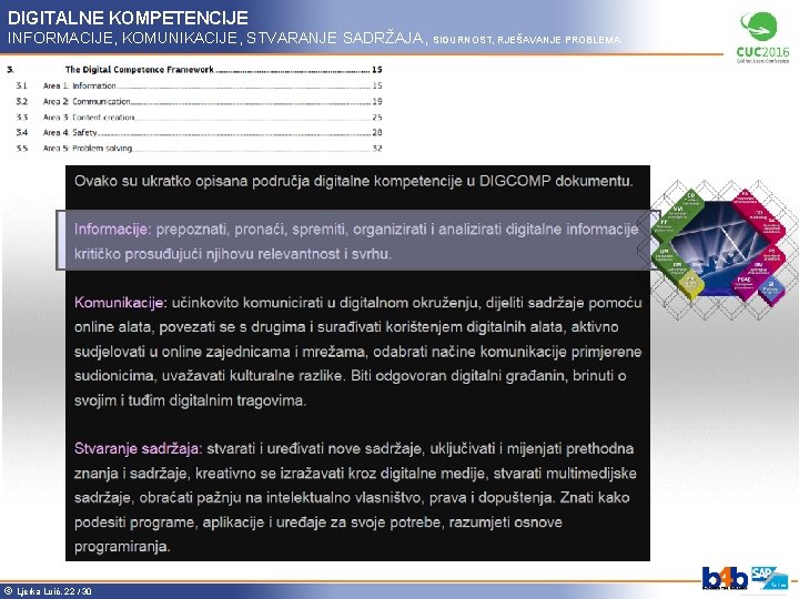 DIGITALNE KOMPETENCIJE INFORMACIJE, KOMUNIKACIJE, STVARANJE SADRŽAJA, ã Ljerka Luić, 22 / 30 SIGURNOST, RJEŠAVANJE