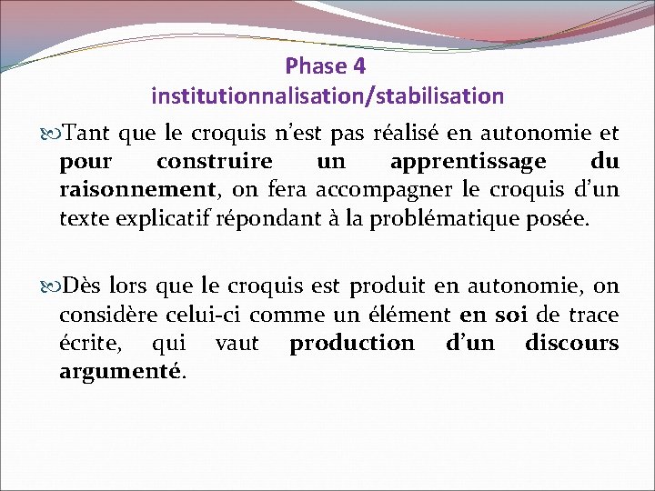 Phase 4 institutionnalisation/stabilisation Tant que le croquis n’est pas réalisé en autonomie et pour