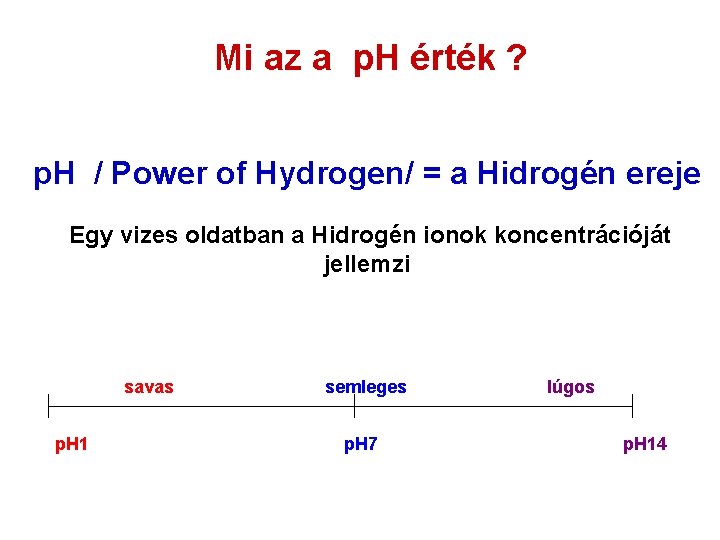 Mi az a p. H érték ? p. H / Power of Hydrogen/ =